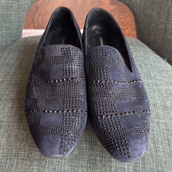 Donald J. Pliner Women’s crystal Black Studded blue suede Loafers shoes size 11 - Picture 2 of 12